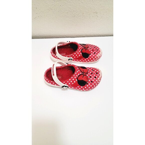 Minnie Mouse Kids Red Polka Dot Insulated Slip on Clogs By Crocs Size 6/7 - Picture 3 of 14